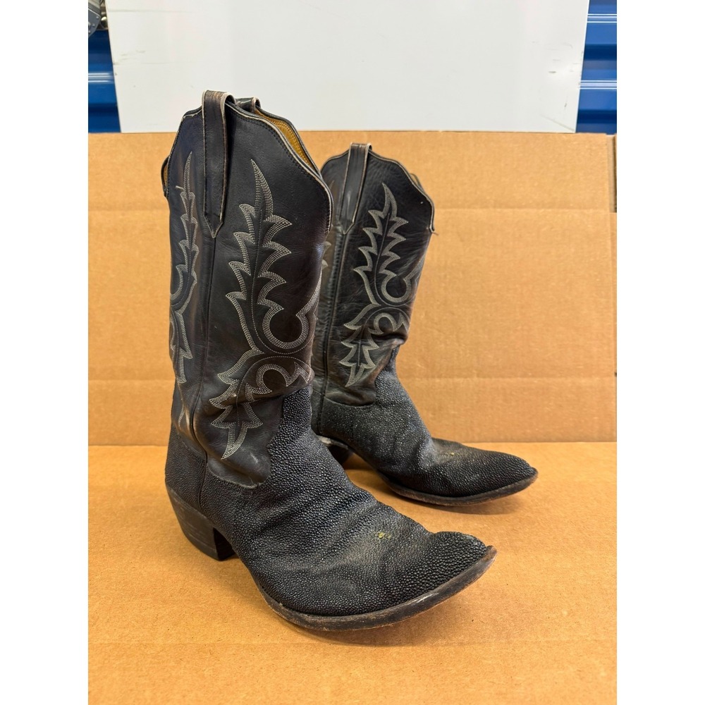 Rios Of Mercedes Stingray Leather Western Cowboy Boots Black Men Size 8 / 8.5 US